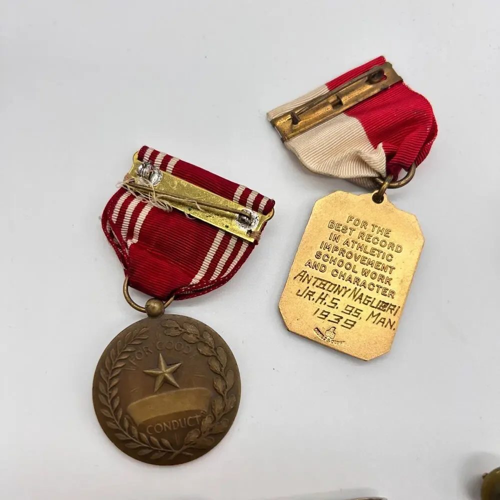 Vintage Medal & Tie Bar Lot PDNY NYPD Wingate DB Sterling Bar Propeller Pin 30s